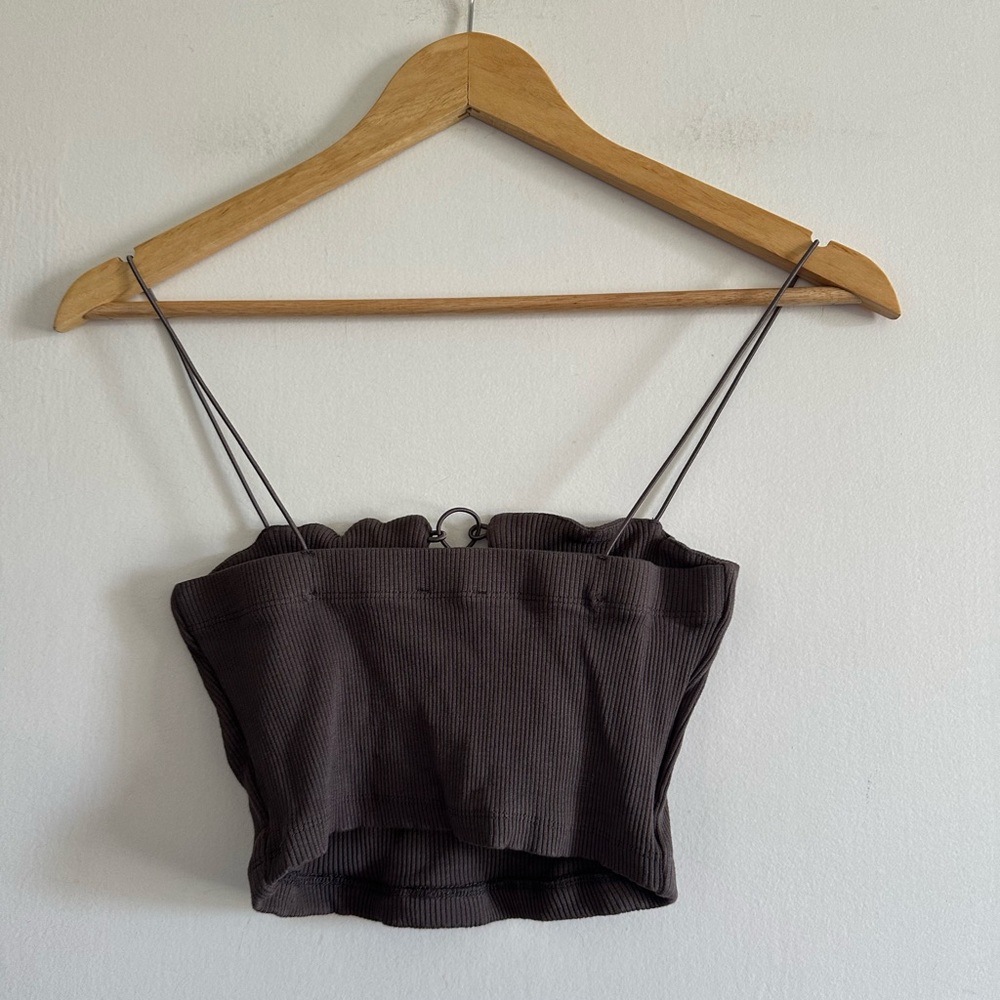 Intimately Free People Brown Ribbed Cropped Tank Brami size Small EUC - Picture 3 of 7